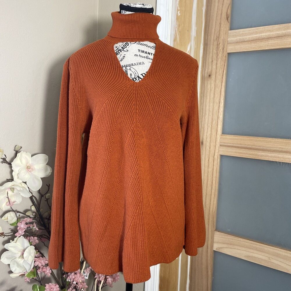 Chico’s Rust Turtleneck Keyhole Knit Tunic Sweater Size 2 Large Fall Winter